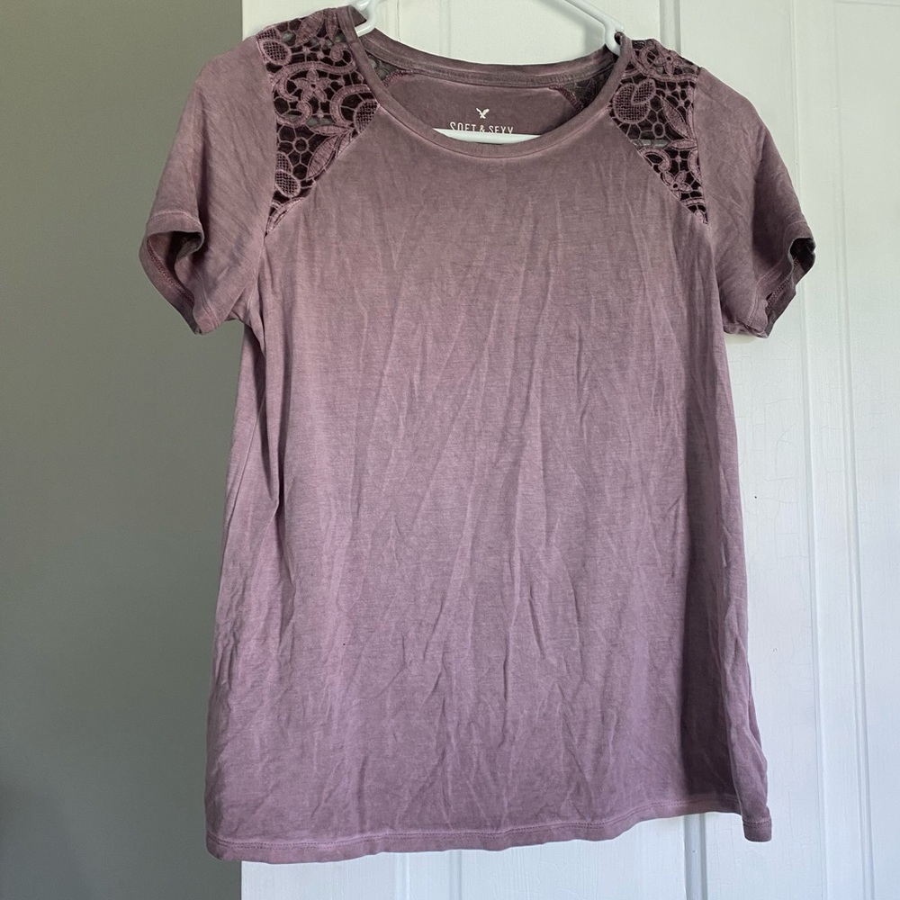 mauve soft and sexy t shirt with floral shoulder pattern